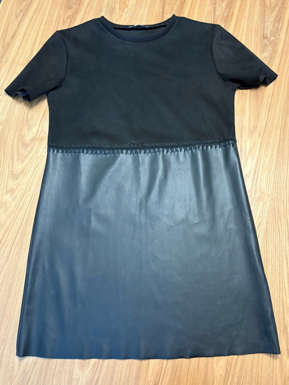Zara Black Two-Material Short Sleeve Mini Dress